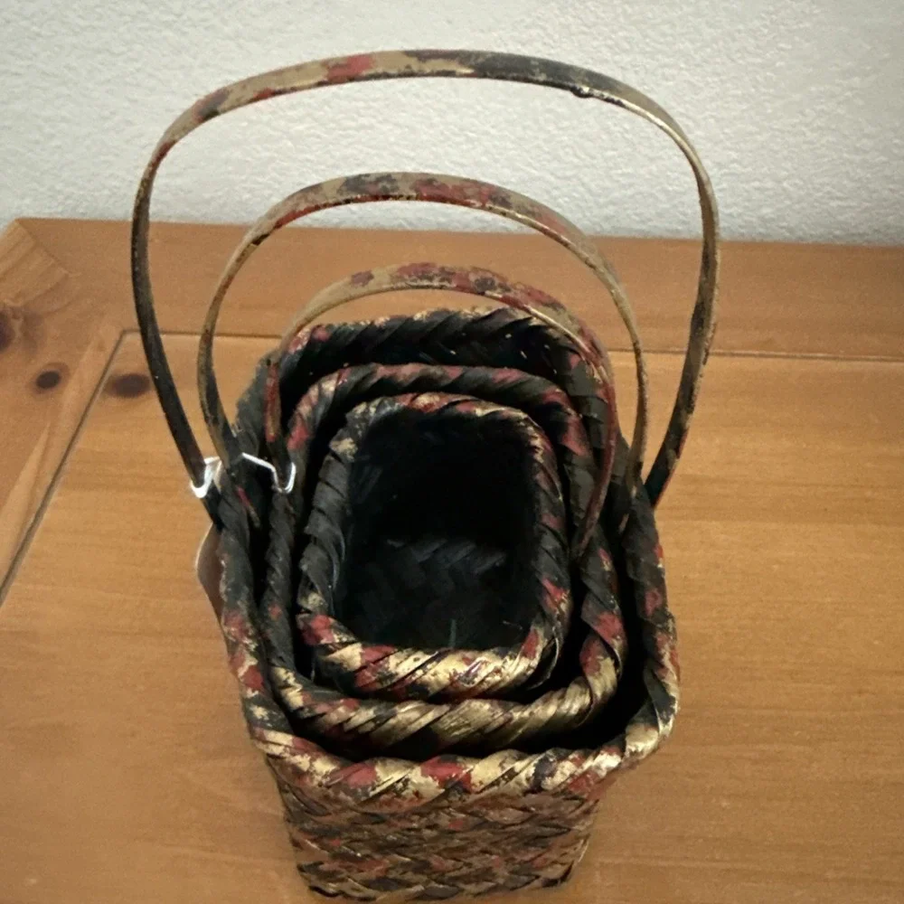 Set 3 Pier 1 Imports Mini Stackable Baskets With Handles